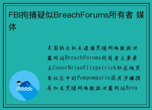 FBI拘捕疑似BreachForums所有者 媒体